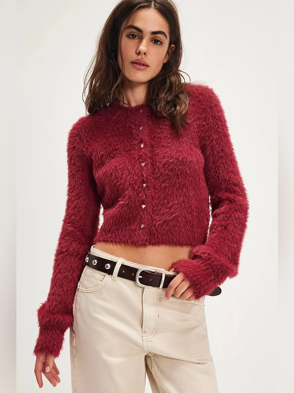 NWT Free People Celeste Cardi in Red Aged Res $168 MSRP